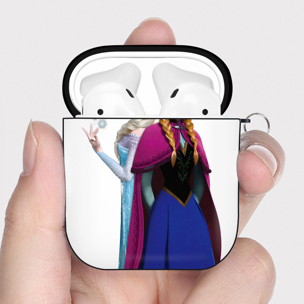 （画像用） アナと雪の女王 アンナ エルサ Frozen Anna Elsa AirPods 第2世代保護ケース ハードシェル ブラック 耐衝撃・防指紋・カラビナ付き