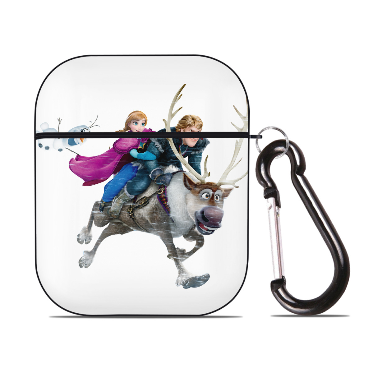 （画像用） アナと雪の女王 アンナ エルサ Frozen Anna Elsa AirPods 第2世代保護ケース ハードシェル ブラック 耐衝撃・防指紋・カラビナ付き