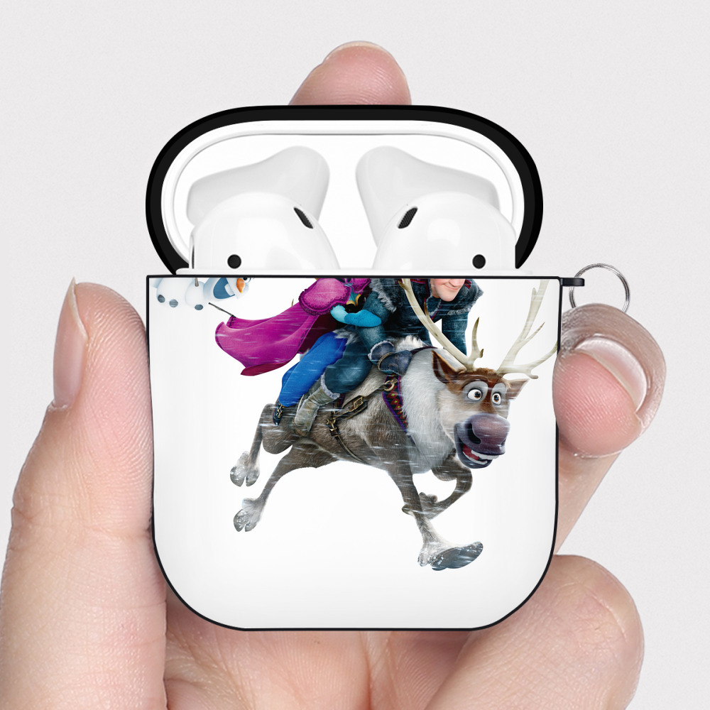 （画像用） アナと雪の女王 アンナ エルサ Frozen Anna Elsa AirPods 第2世代保護ケース ハードシェル ブラック 耐衝撃・防指紋・カラビナ付き