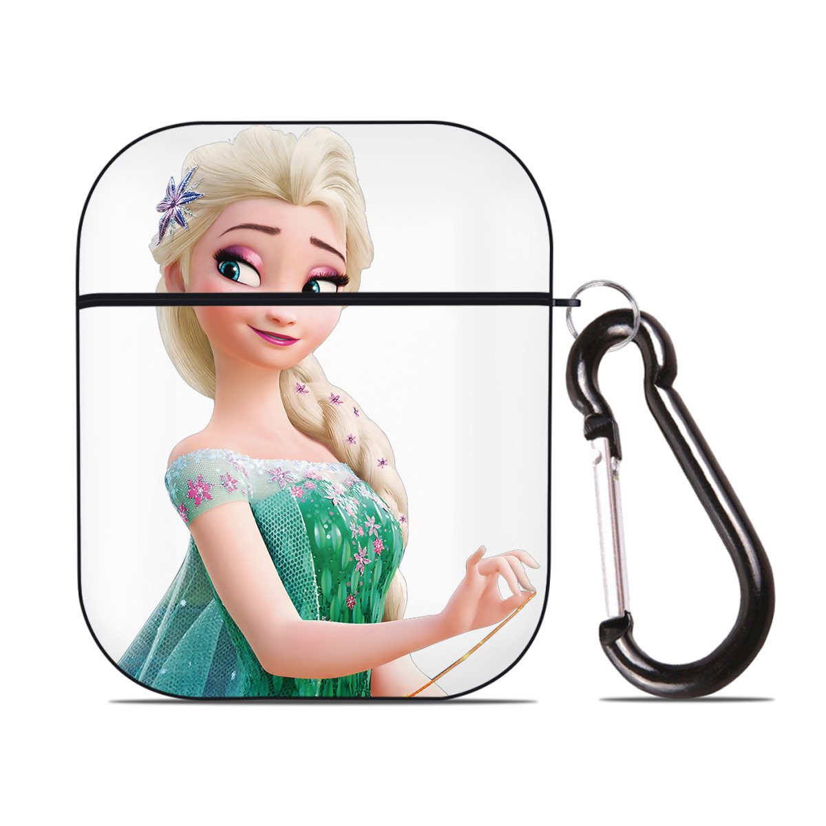 （画像用） アナと雪の女王 アンナ エルサ Frozen Anna Elsa AirPods 第2世代保護ケース ハードシェル ブラック 耐衝撃・防指紋・カラビナ付き
