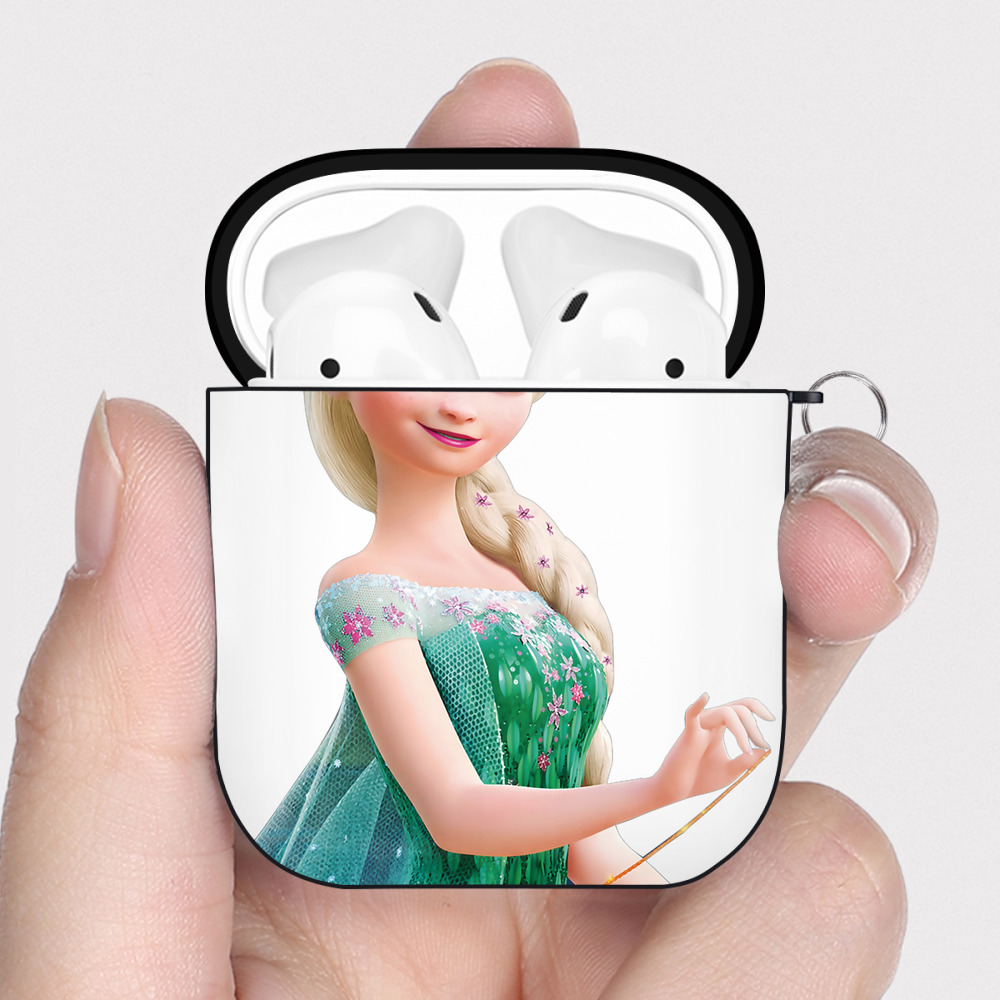 （画像用） アナと雪の女王 アンナ エルサ Frozen Anna Elsa AirPods 第2世代保護ケース ハードシェル ブラック 耐衝撃・防指紋・カラビナ付き