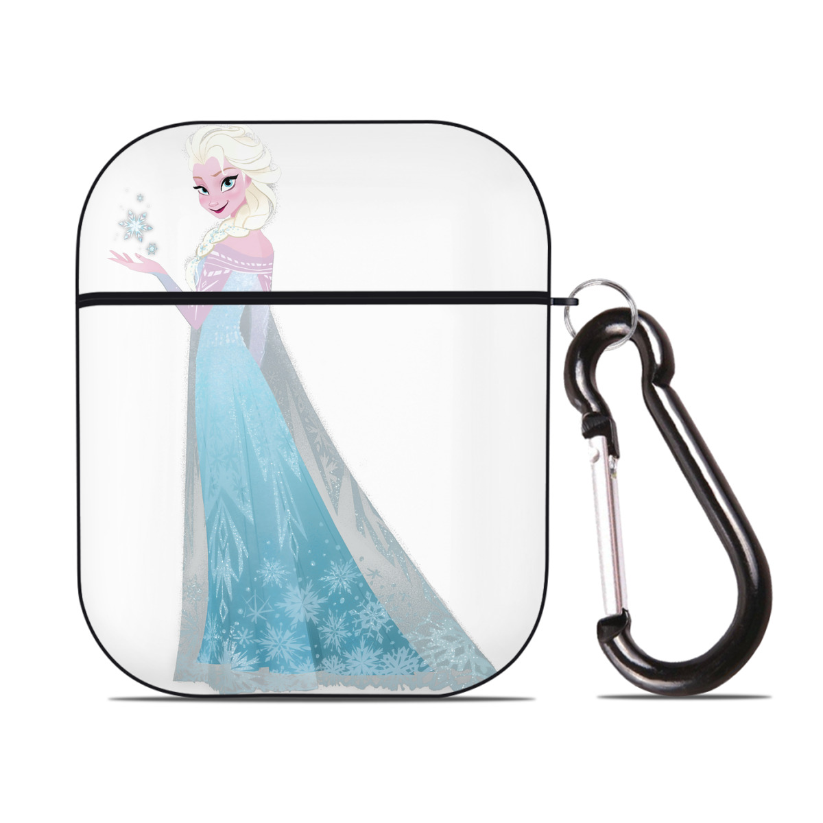 （画像用） アナと雪の女王 アンナ エルサ Frozen Anna Elsa AirPods 第2世代保護ケース ハードシェル ブラック 耐衝撃・防指紋・カラビナ付き