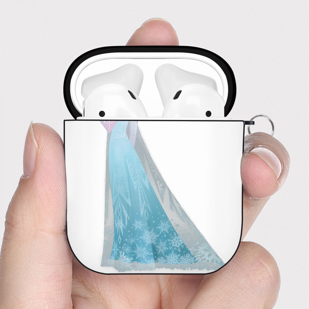 （画像用） アナと雪の女王 アンナ エルサ Frozen Anna Elsa AirPods 第2世代保護ケース ハードシェル ブラック 耐衝撃・防指紋・カラビナ付き