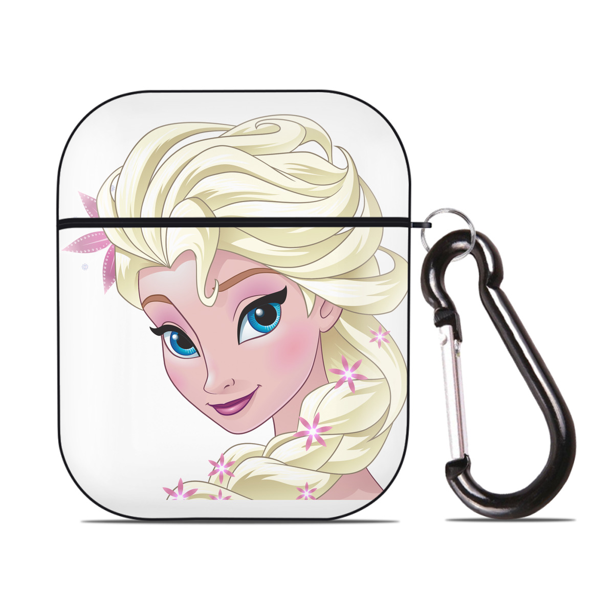 （画像用） アナと雪の女王 アンナ エルサ Frozen Anna Elsa AirPods 第2世代保護ケース ハードシェル ブラック 耐衝撃・防指紋・カラビナ付き