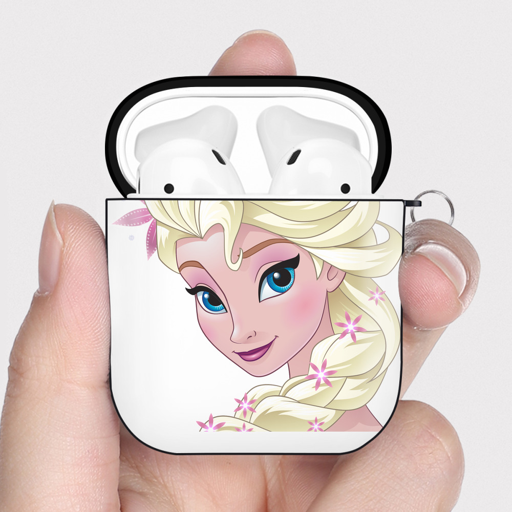 （画像用） アナと雪の女王 アンナ エルサ Frozen Anna Elsa AirPods 第2世代保護ケース ハードシェル ブラック 耐衝撃・防指紋・カラビナ付き
