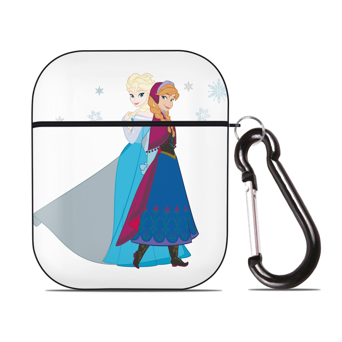 （画像用） アナと雪の女王 アンナ エルサ Frozen Anna Elsa AirPods 第2世代保護ケース ハードシェル ブラック 耐衝撃・防指紋・カラビナ付き