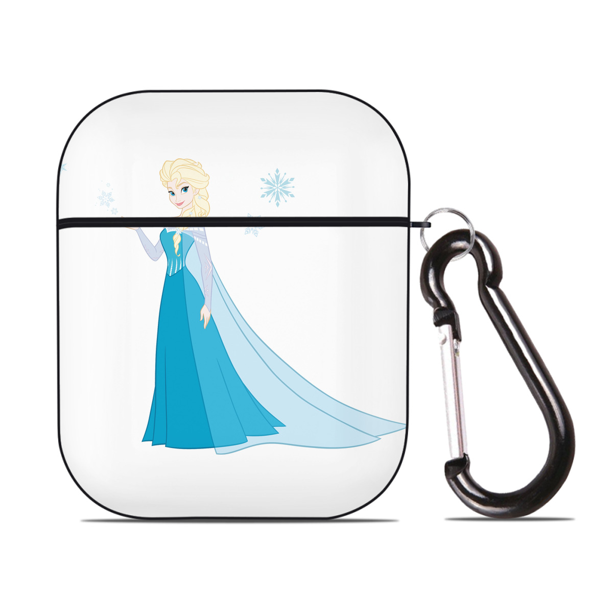 （画像用） アナと雪の女王 アンナ エルサ Frozen Anna Elsa AirPods 第2世代保護ケース ハードシェル ブラック 耐衝撃・防指紋・カラビナ付き