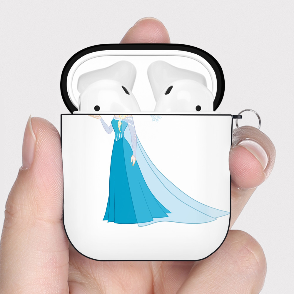 （画像用） アナと雪の女王 アンナ エルサ Frozen Anna Elsa AirPods 第2世代保護ケース ハードシェル ブラック 耐衝撃・防指紋・カラビナ付き
