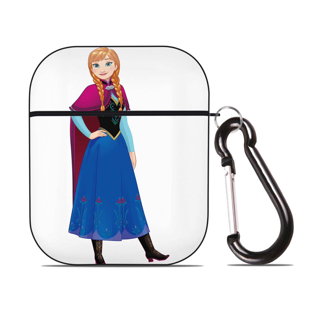 （画像用） アナと雪の女王 アンナ エルサ Frozen Anna Elsa AirPods 第2世代保護ケース ハードシェル ブラック 耐衝撃・防指紋・カラビナ付き