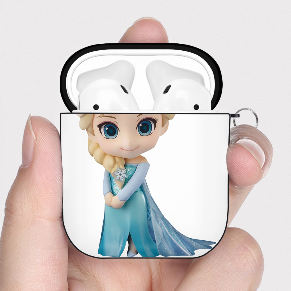 （画像用） アナと雪の女王 アンナ エルサ Frozen Anna Elsa AirPods 第2世代保護ケース ハードシェル ブラック 耐衝撃・防指紋・カラビナ付き