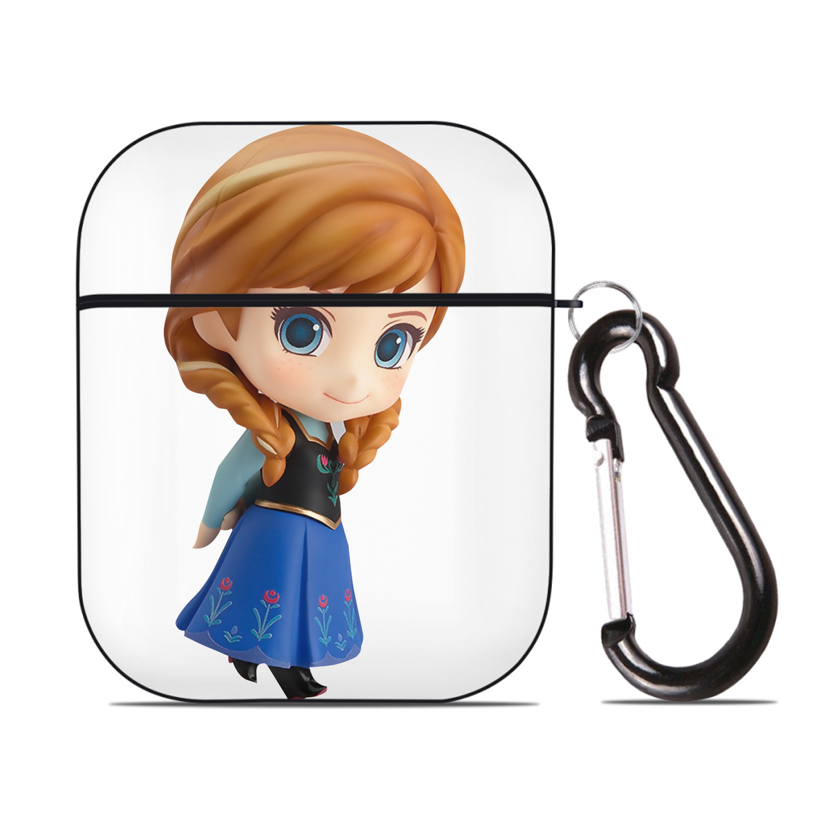 （画像用） アナと雪の女王 アンナ エルサ Frozen Anna Elsa AirPods 第2世代保護ケース ハードシェル ブラック 耐衝撃・防指紋・カラビナ付き