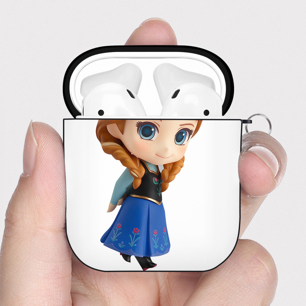 （画像用） アナと雪の女王 アンナ エルサ Frozen Anna Elsa AirPods 第2世代保護ケース ハードシェル ブラック 耐衝撃・防指紋・カラビナ付き