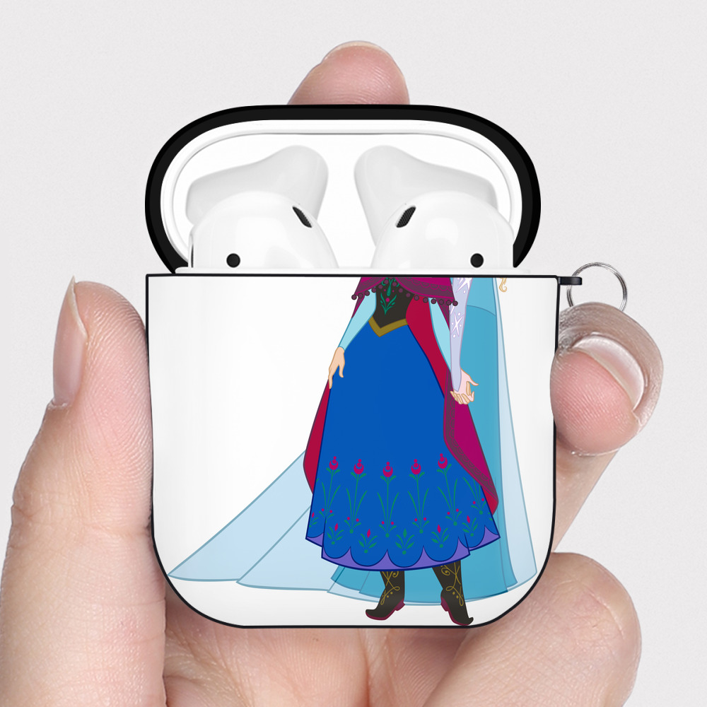 （画像用） アナと雪の女王 アンナ エルサ Frozen Anna Elsa AirPods 第2世代保護ケース ハードシェル ブラック 耐衝撃・防指紋・カラビナ付き