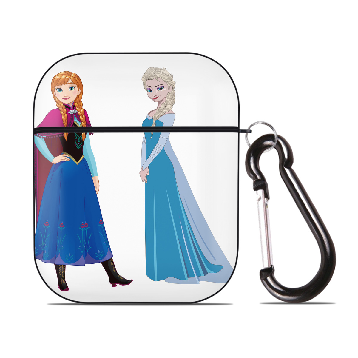 （画像用） アナと雪の女王 アンナ エルサ Frozen Anna Elsa AirPods 第2世代保護ケース ハードシェル ブラック 耐衝撃・防指紋・カラビナ付き