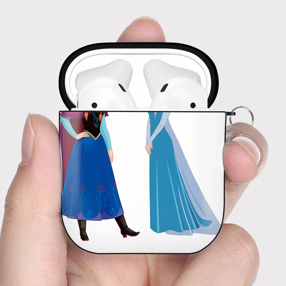 （画像用） アナと雪の女王 アンナ エルサ Frozen Anna Elsa AirPods 第2世代保護ケース ハードシェル ブラック 耐衝撃・防指紋・カラビナ付き