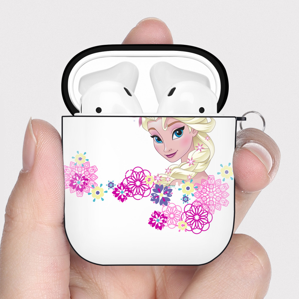 （画像用） アナと雪の女王 アンナ エルサ Frozen Anna Elsa AirPods 第2世代保護ケース ハードシェル ブラック 耐衝撃・防指紋・カラビナ付き