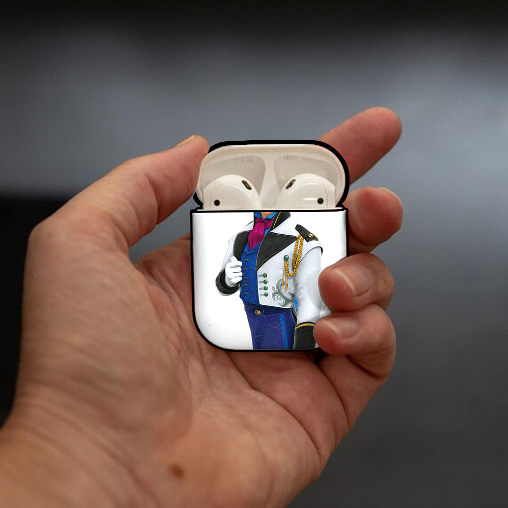 アナと雪の女王 アンナ エルサ Frozen Anna Elsa AirPods 第2世代保護ケース ハードシェル ブラック 耐衝撃・防指紋・カラビナ付き