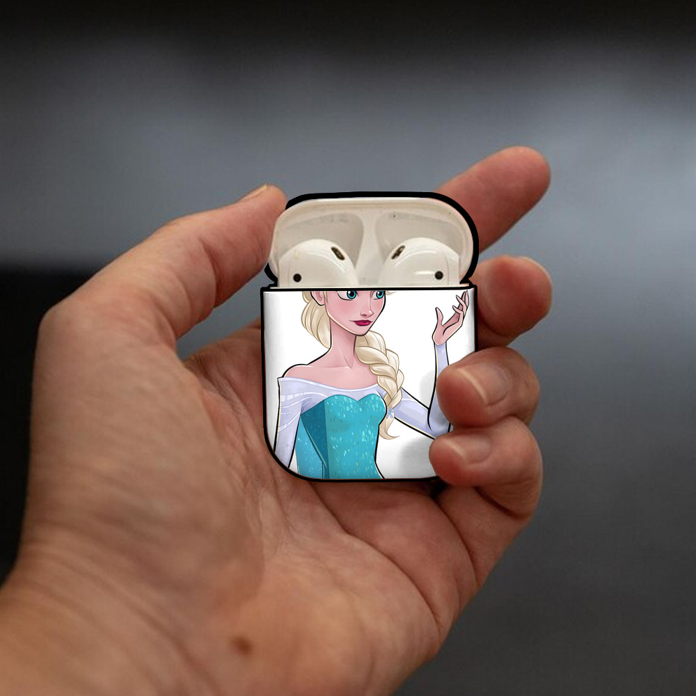 アナと雪の女王 アンナ エルサ Frozen Anna Elsa AirPods 第2世代保護ケース ハードシェル ブラック 耐衝撃・防指紋・カラビナ付き