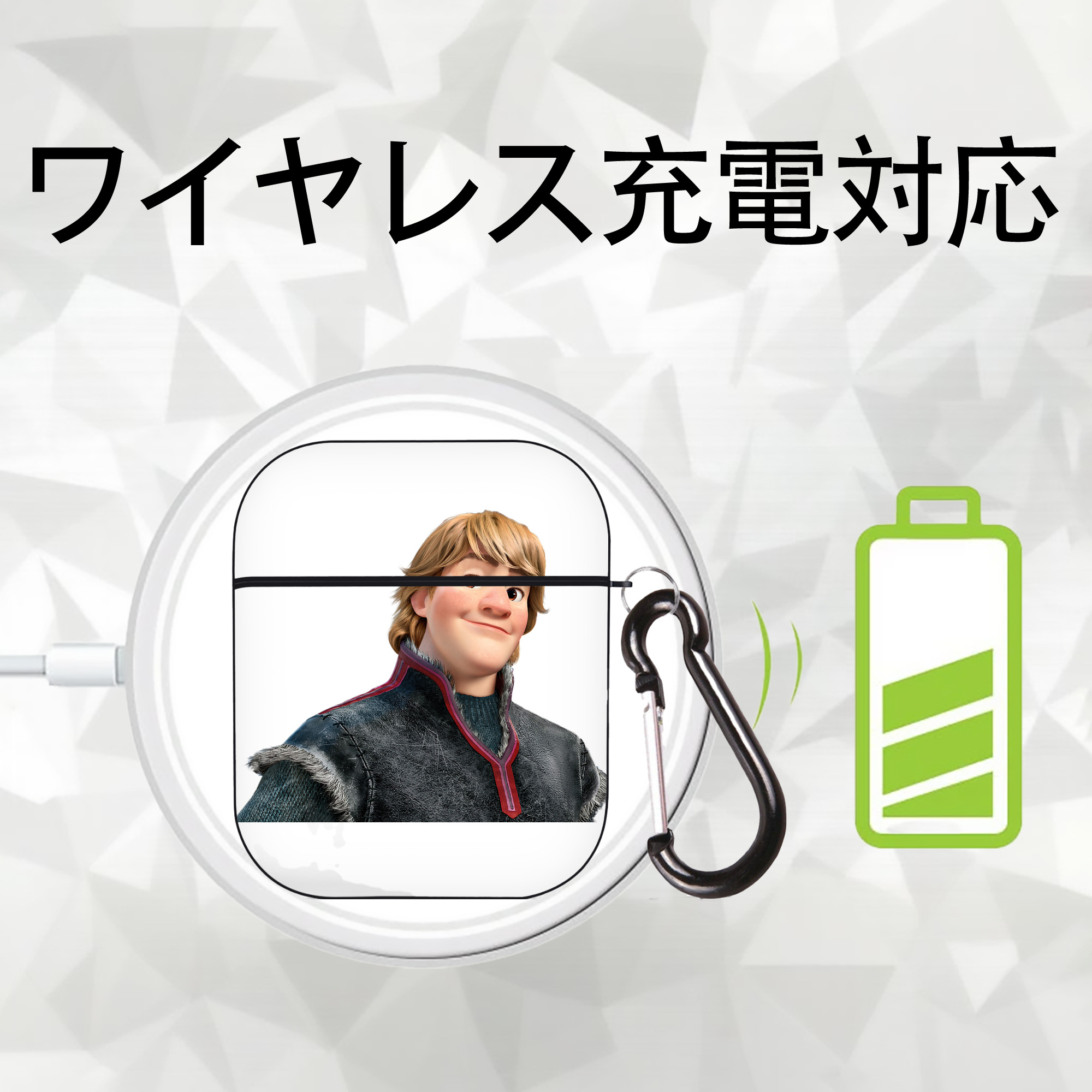 アナと雪の女王 アンナ エルサ Frozen Anna Elsa AirPods 第2世代保護ケース ハードシェル ブラック 耐衝撃・防指紋・カラビナ付き