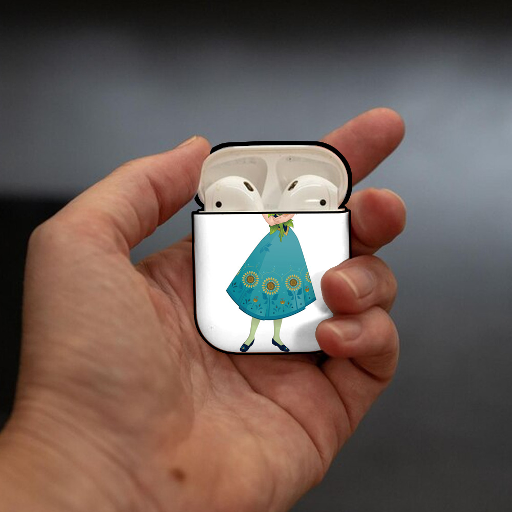 アナと雪の女王 アンナ エルサ Frozen Anna Elsa AirPods 第2世代保護ケース ハードシェル ブラック 耐衝撃・防指紋・カラビナ付き