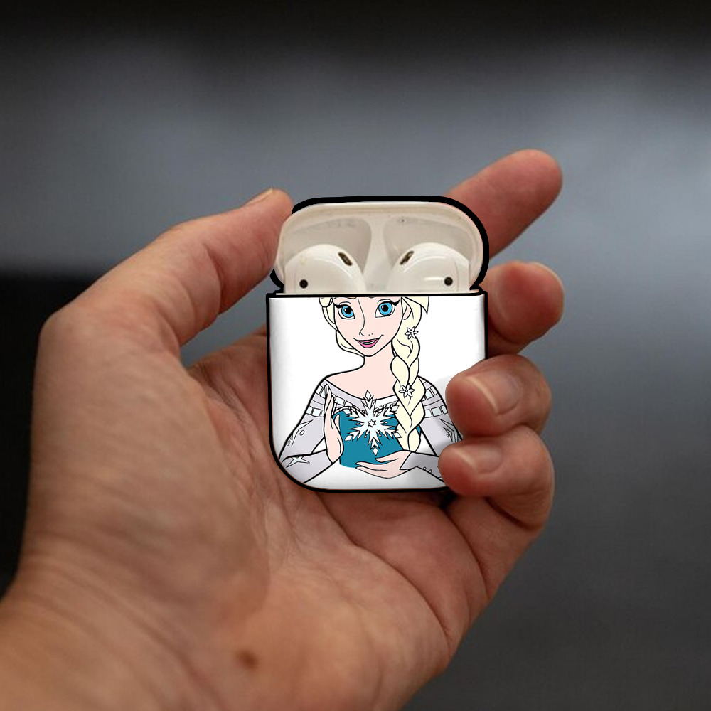 アナと雪の女王 アンナ エルサ Frozen Anna Elsa AirPods 第2世代保護ケース ハードシェル ブラック 耐衝撃・防指紋・カラビナ付き