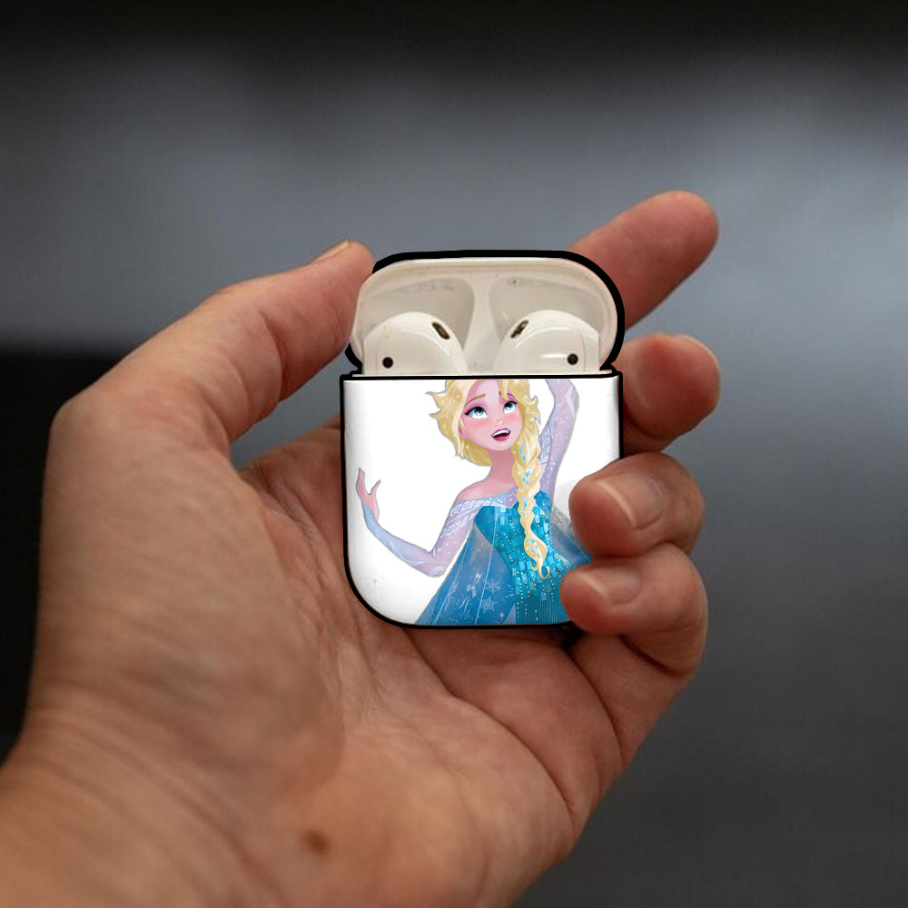 アナと雪の女王 アンナ エルサ Frozen Anna Elsa AirPods 第2世代保護ケース ハードシェル ブラック 耐衝撃・防指紋・カラビナ付き
