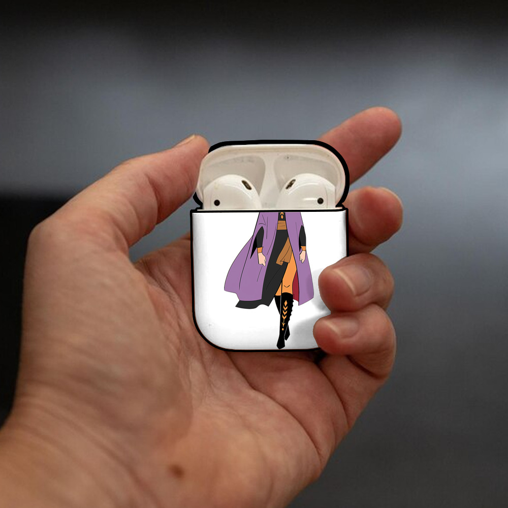 アナと雪の女王 アンナ エルサ Frozen Anna Elsa AirPods 第2世代保護ケース ハードシェル ブラック 耐衝撃・防指紋・カラビナ付き